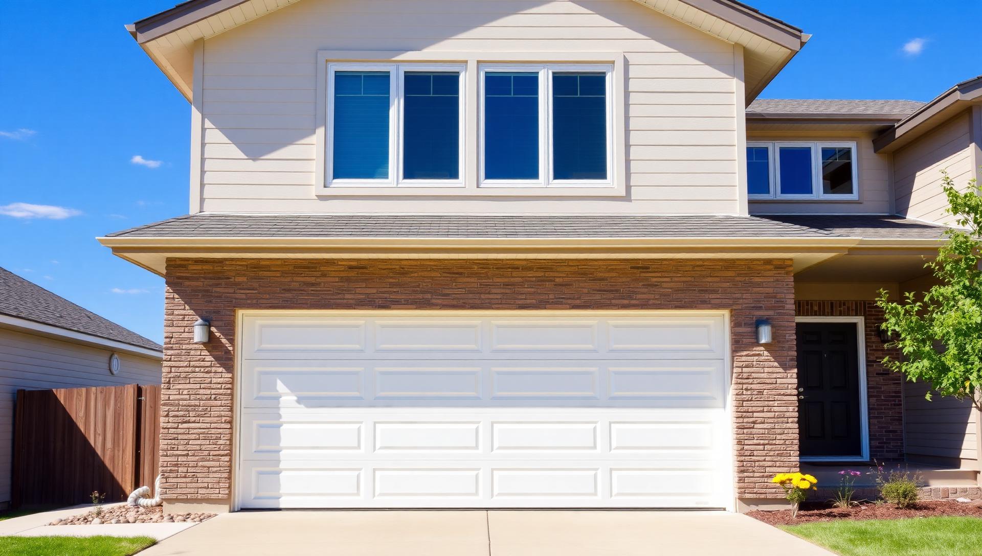 Modern home with a clean white garage door
